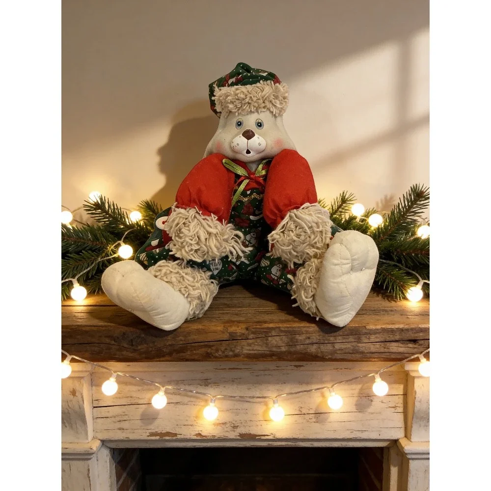 Vintage‎ TL Toys 1995 Christmas Bunny Rabbit Plush Green Red Holiday Doll 10
